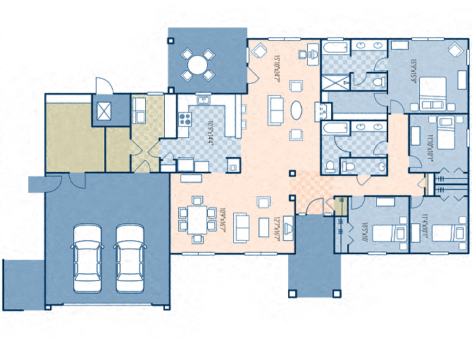 Floor plan for 4 beds, 2.5 baths, 2393 sqft